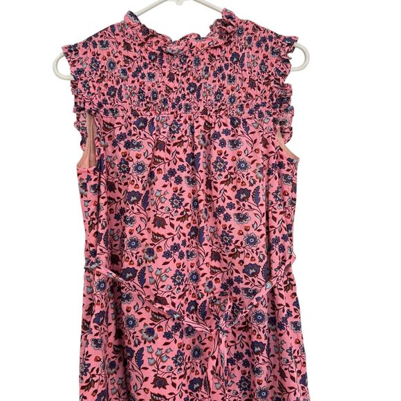 BODEN Size 6 R Floral Sleeveless Smocked Mini Dress ruffles Pink Spring/summer - Picture 6 of 11